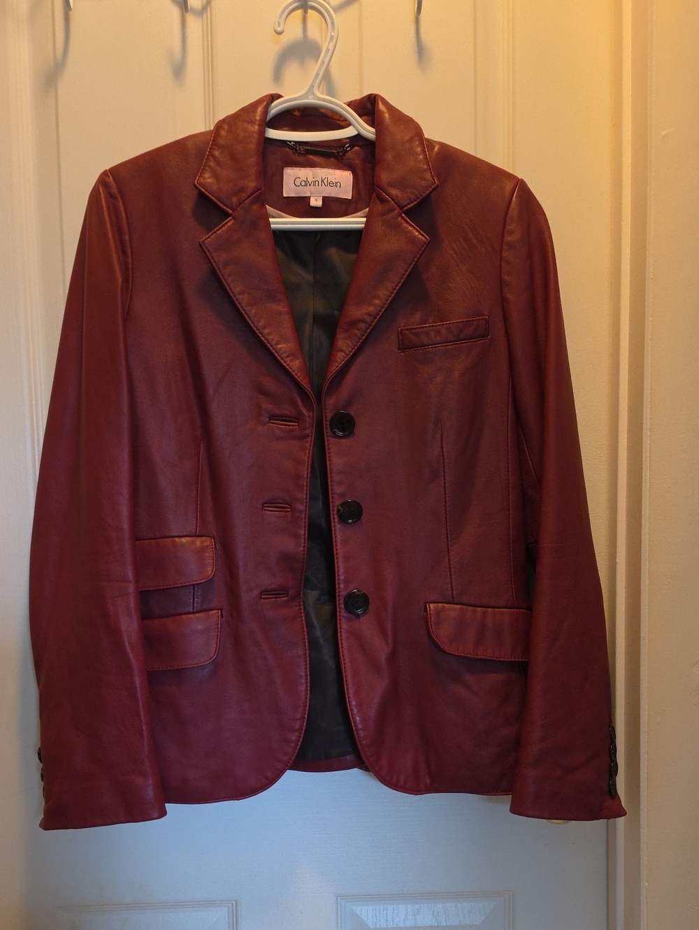 Calvin Klein Burgundy Leather Blazer Jacket